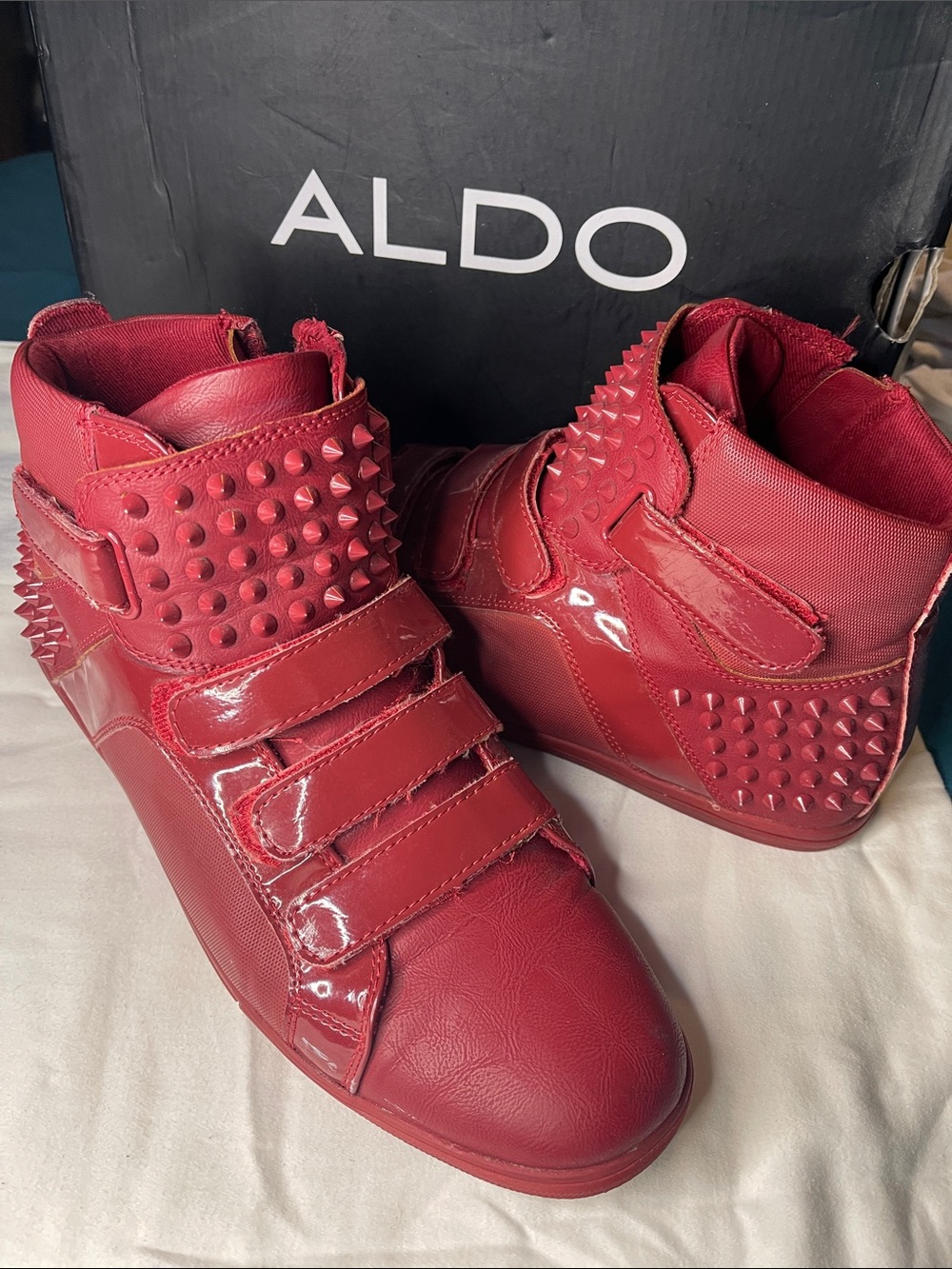 Aldo Men’s Red Studded High-Top Sneakers